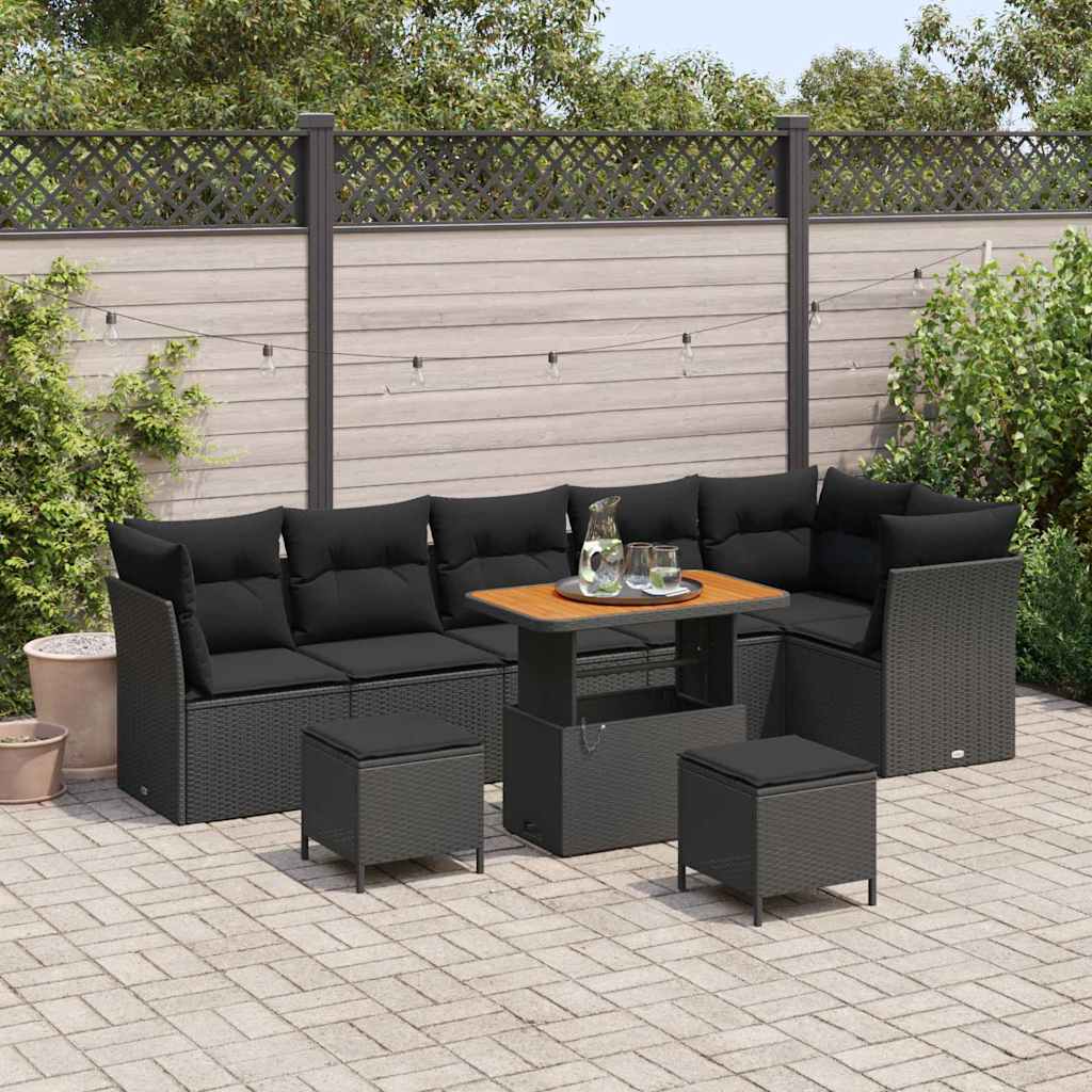 Garden Sofa Set Height-Adjustable 9 pcs Black Poly Rattan