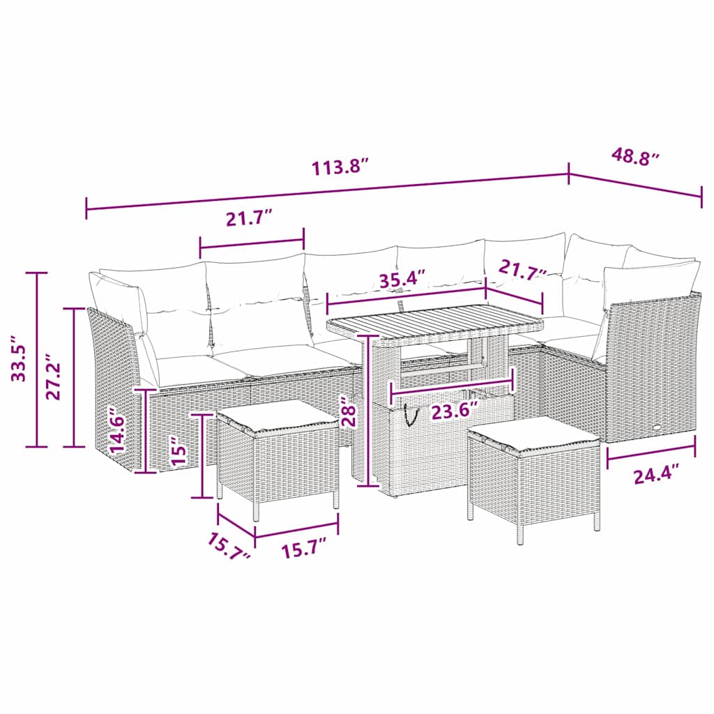 Garden Sofa Set Height-Adjustable 9 pcs Black Poly Rattan