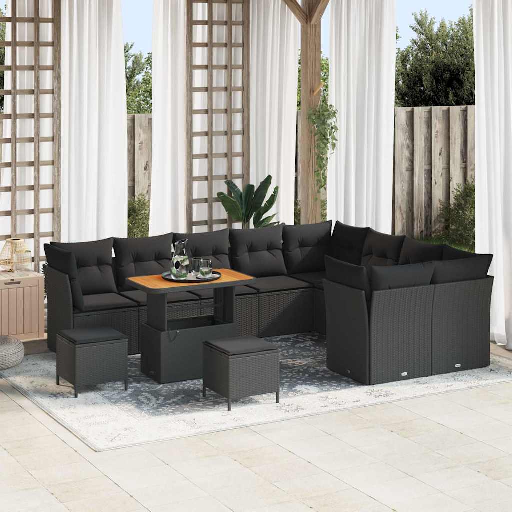 Garden Sofa Set Height-Adjustable 12 pcs Black Poly Rattan