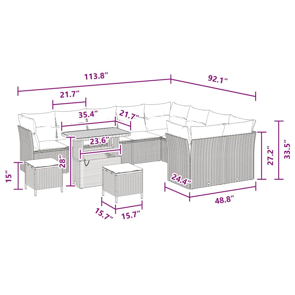Garden Sofa Set Height-Adjustable 12 pcs Black Poly Rattan