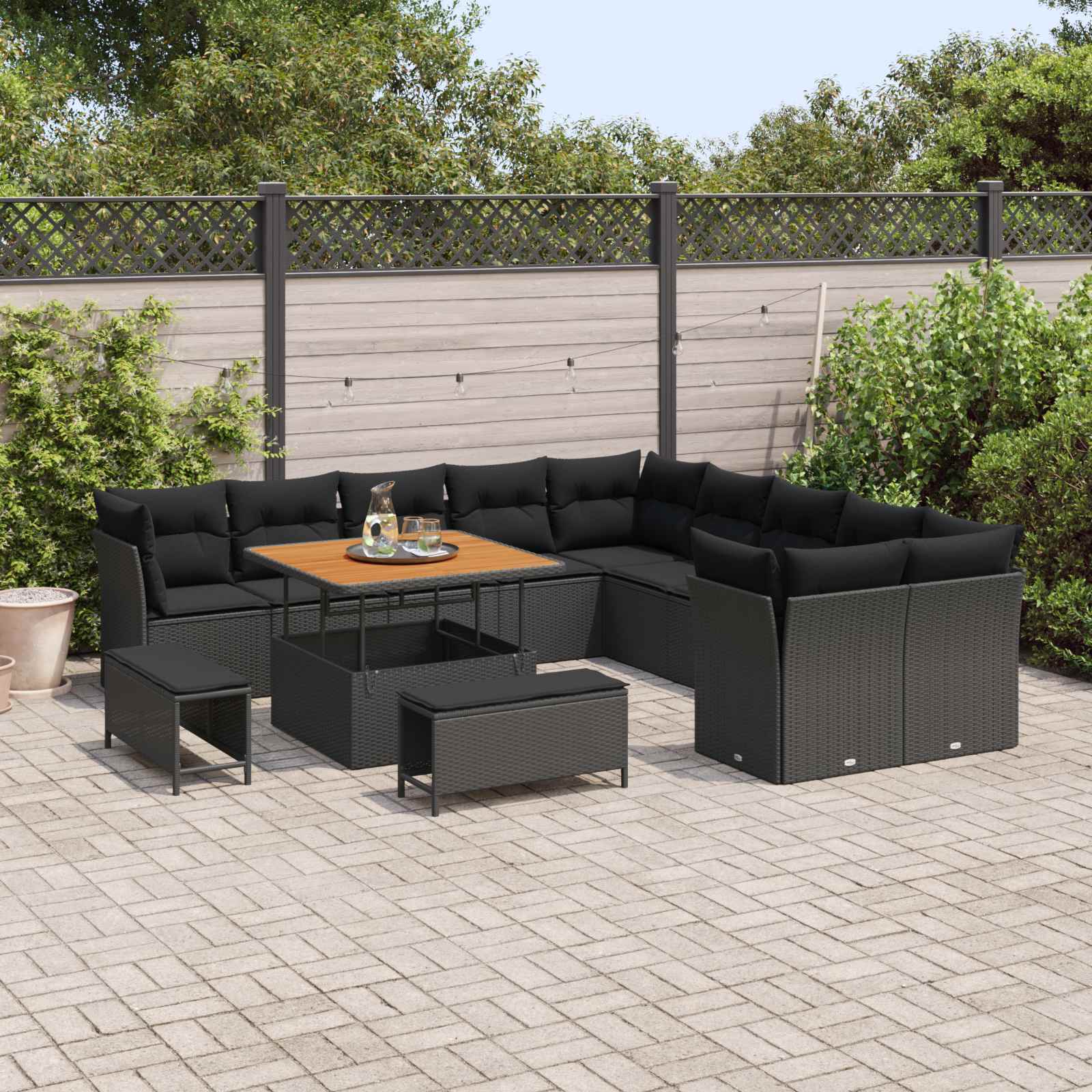 Garden Sofa Set Height-Adjustable 13 pcs Black Poly Rattan