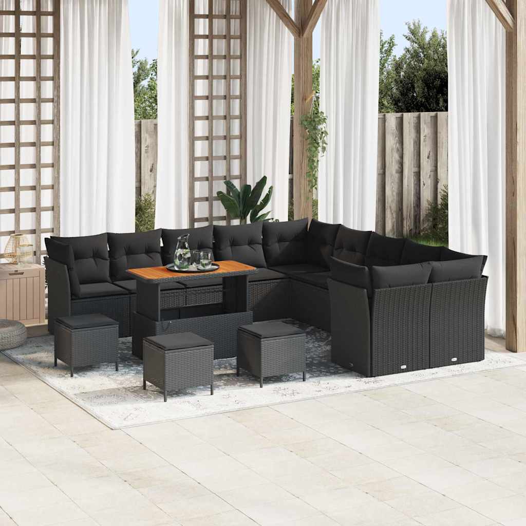 Garden Sofa Set Height-Adjustable 14 pcs Black Poly Rattan