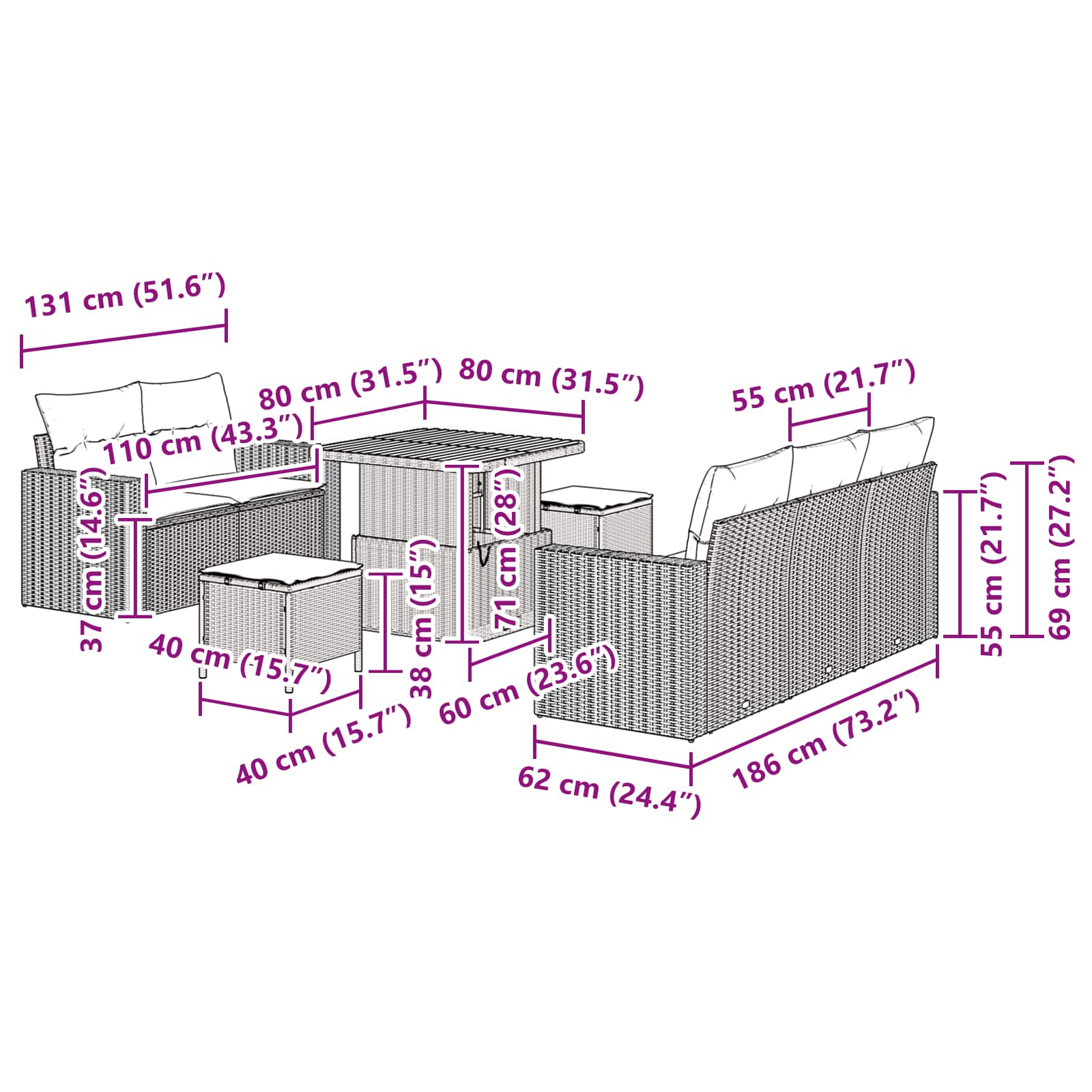 Garden Sofa Set with Cushion 8 pcs Black Poly Rattan