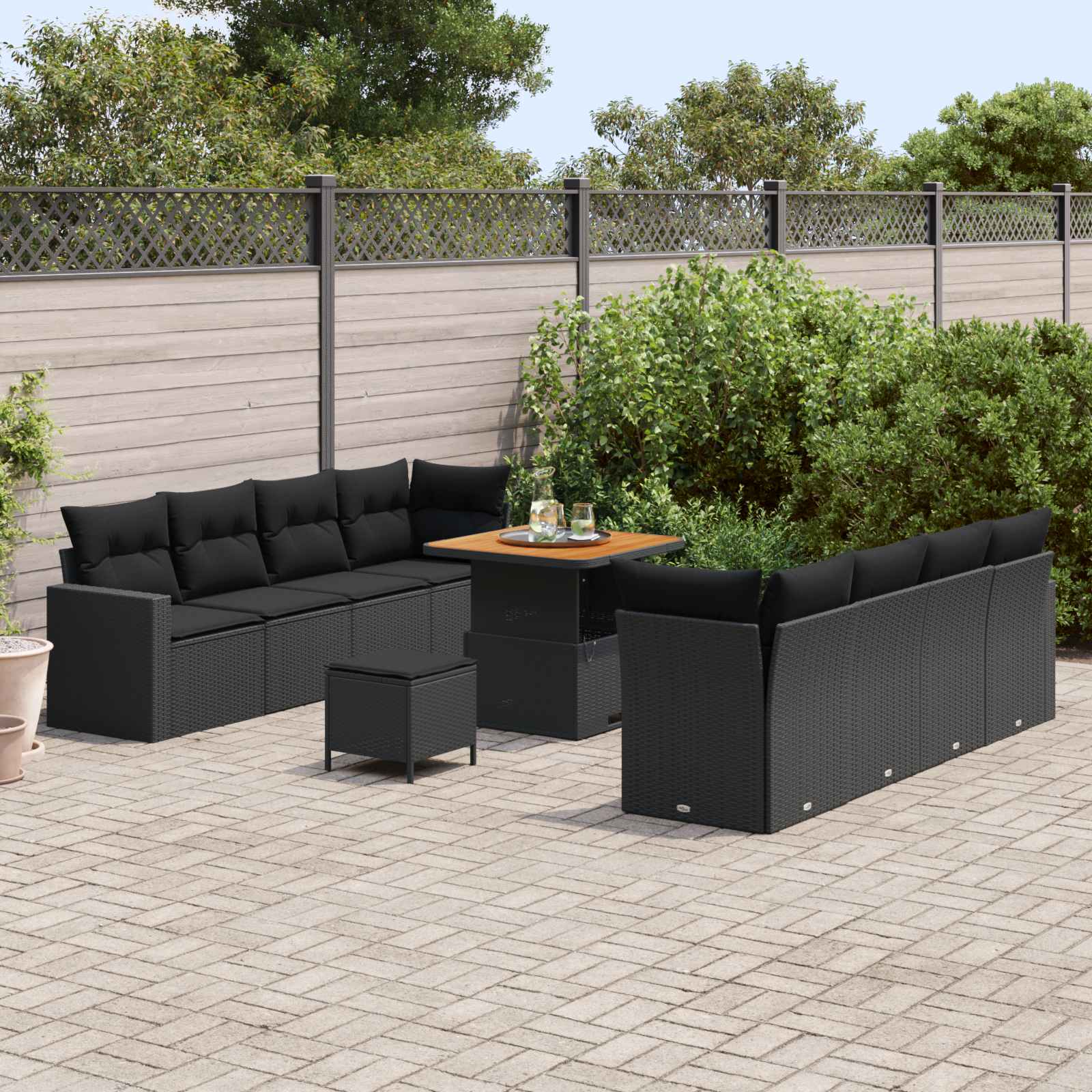 Garden Sofa Set Height-Adjustable 11 pcs Black Poly Rattan