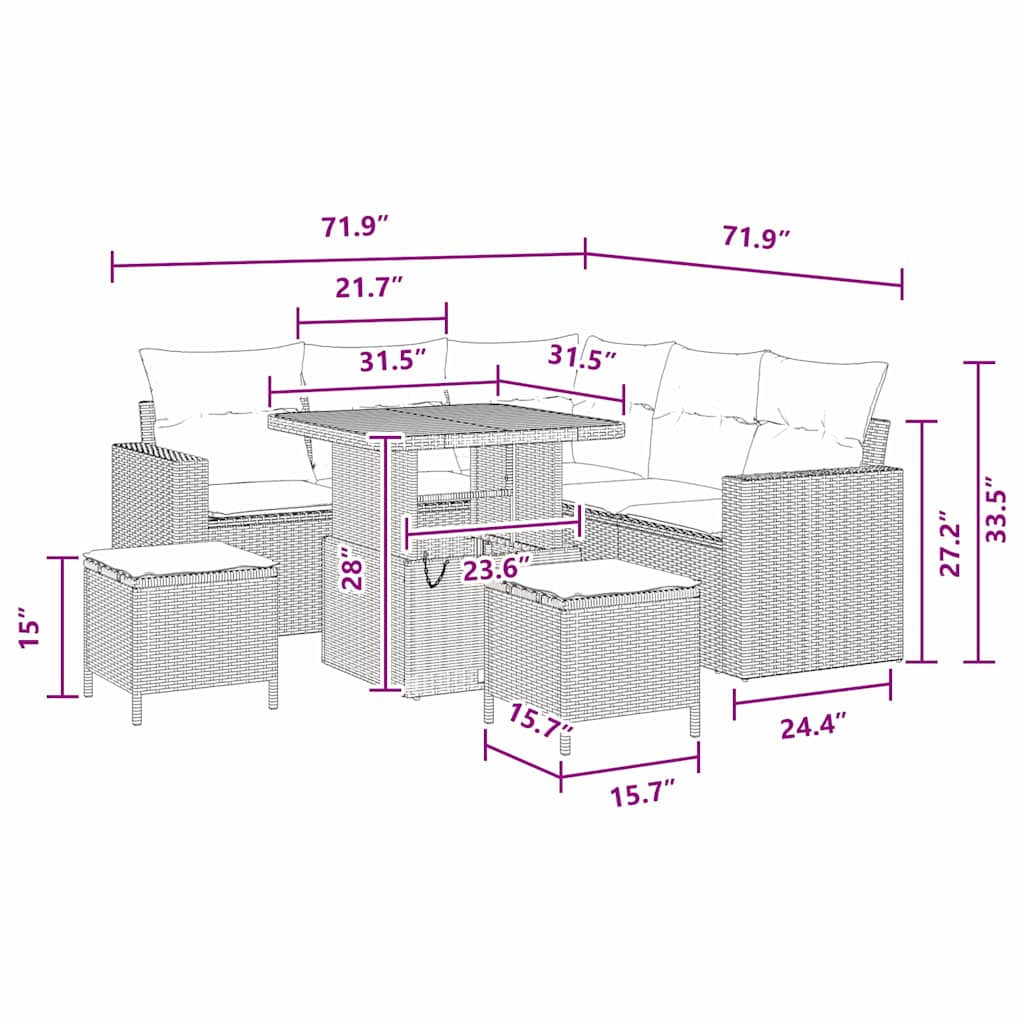 Garden Sofa Set Height-Adjustable 8 pcs Black Poly Rattan
