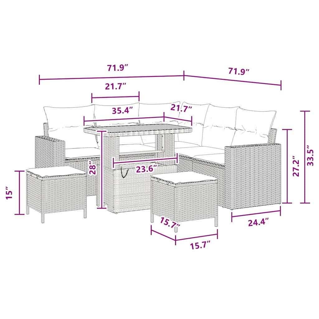 Garden Sofa Set Height-Adjustable 8 pcs Black Poly Rattan