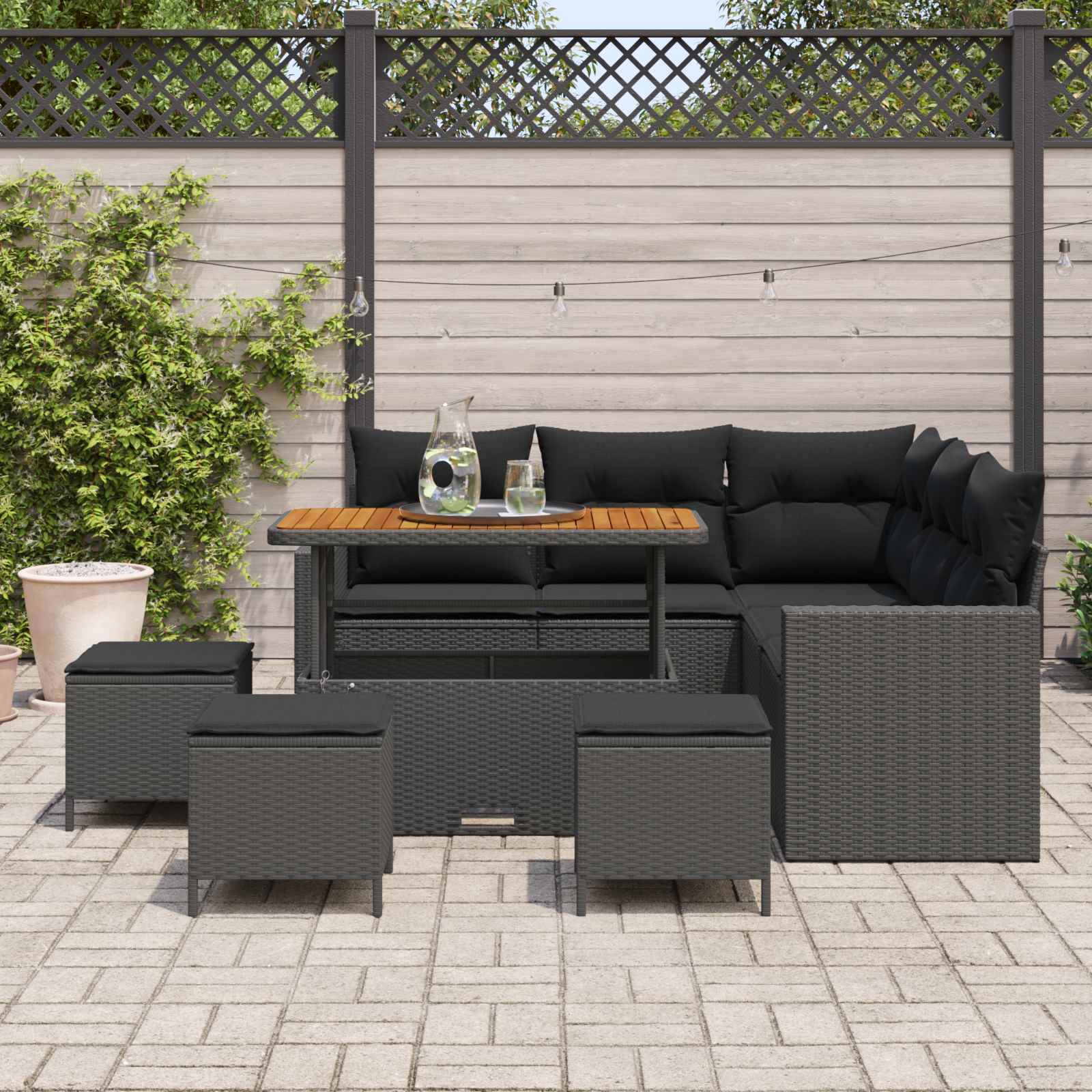 Garden Sofa Set Height-Adjustable 9 pcs Black Poly Rattan