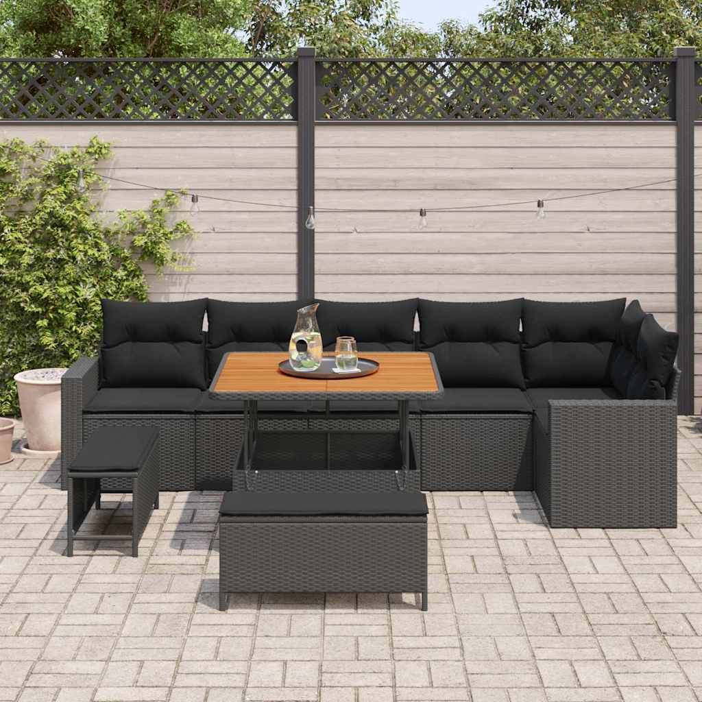 Garden Sofa Set Height-Adjustable 9 pcs Black Poly Rattan