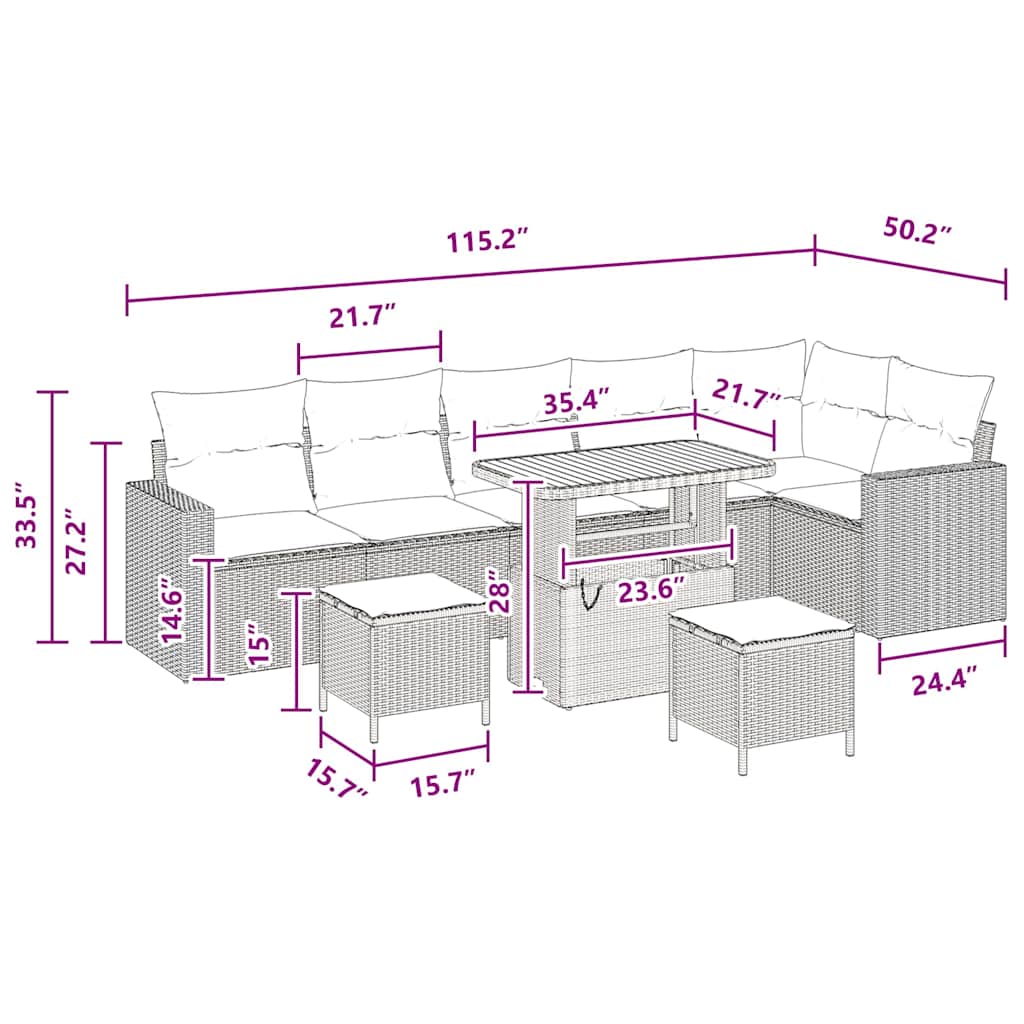 Garden Sofa Set Height-Adjustable 9 pcs Black Poly Rattan