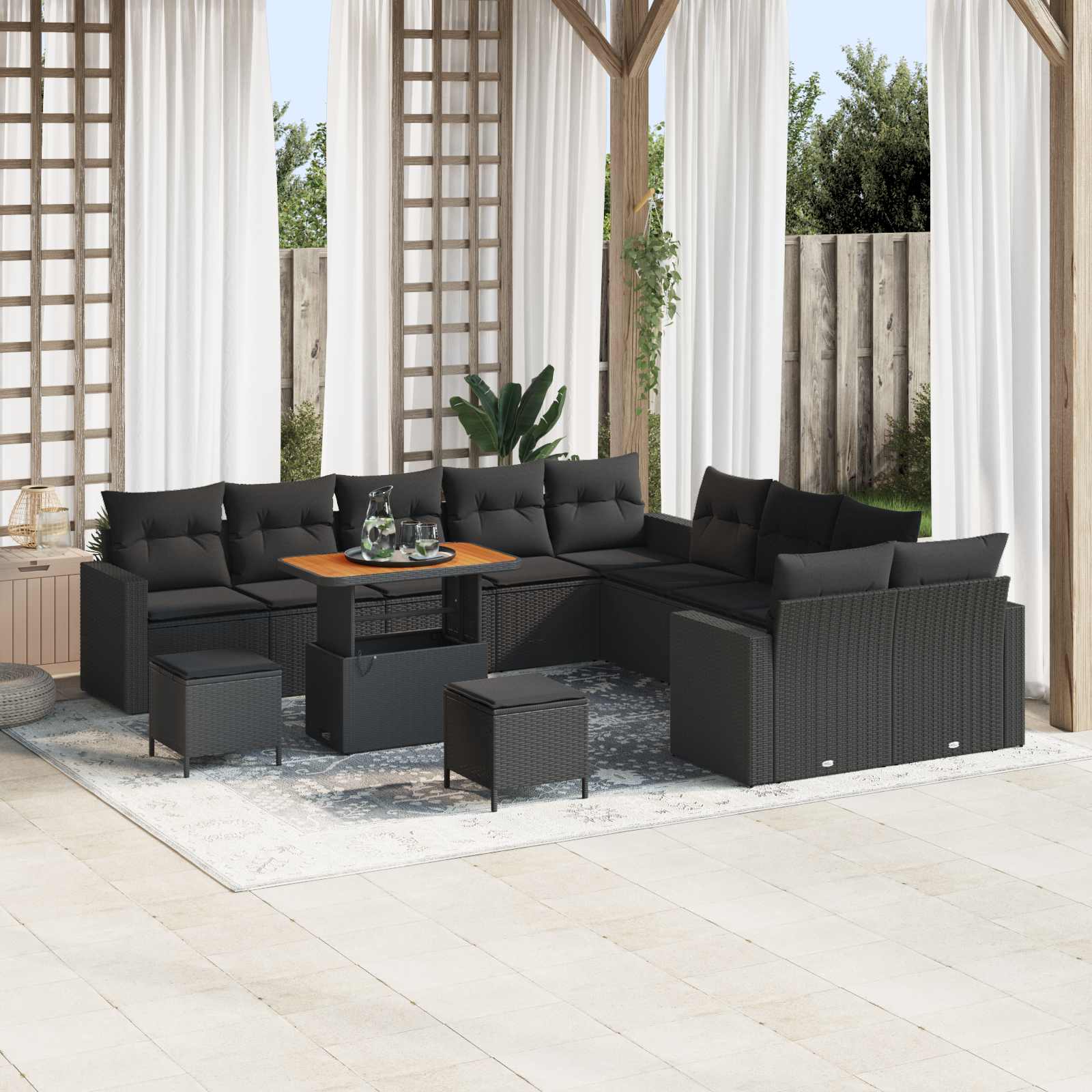Garden Sofa Set Height-Adjustable 13 pcs Black Poly Rattan