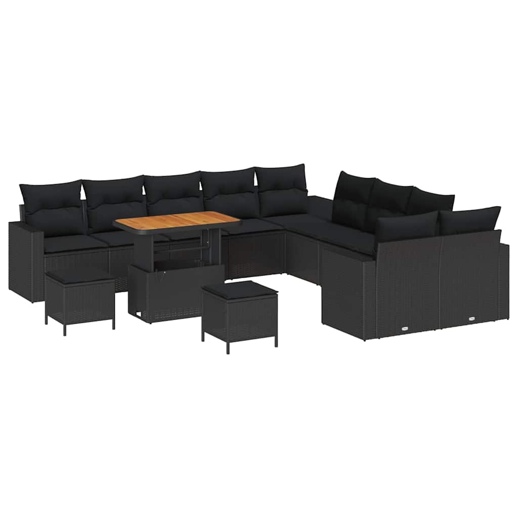 Garden Sofa Set with Cushion 13 pcs Black Poly Rattan
