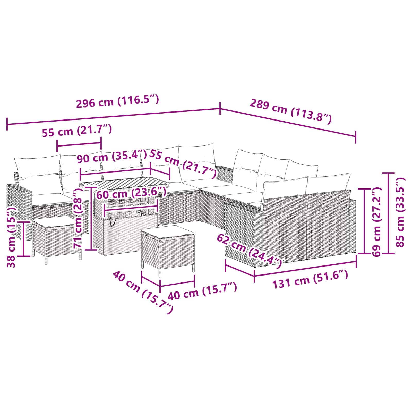 Garden Sofa Set Height-Adjustable 13 pcs Black Poly Rattan