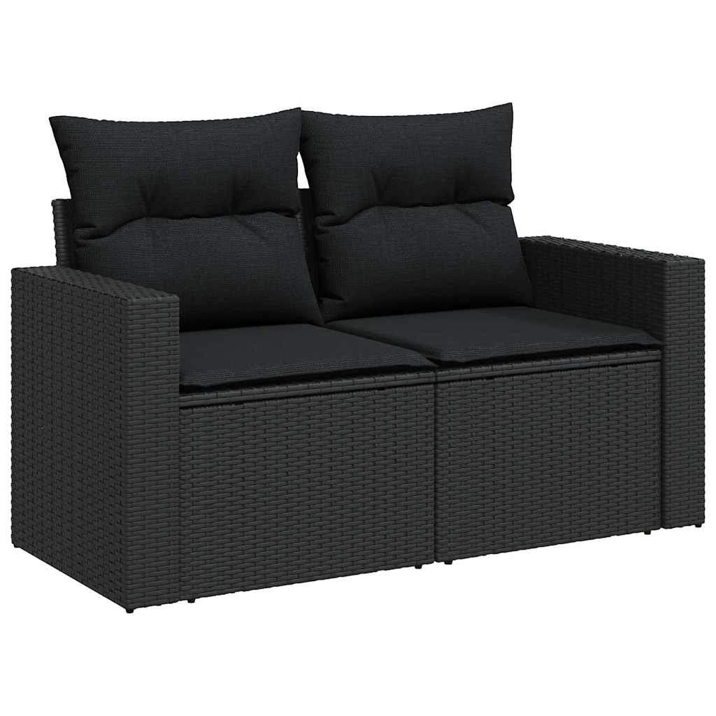 Garden Sofa Set with Cushion 14 pcs Black Poly Rattan