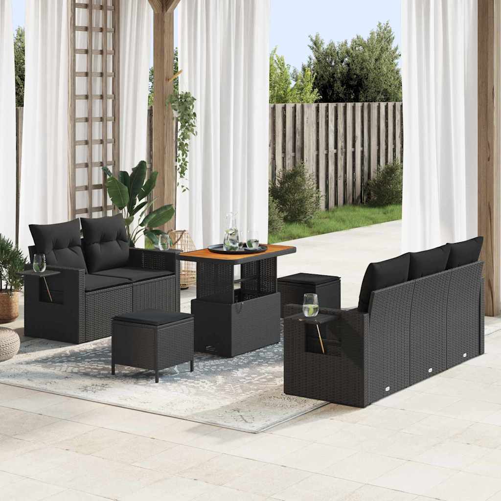 Garden Sofa Set with Cushion 8 pcs Black Poly Rattan