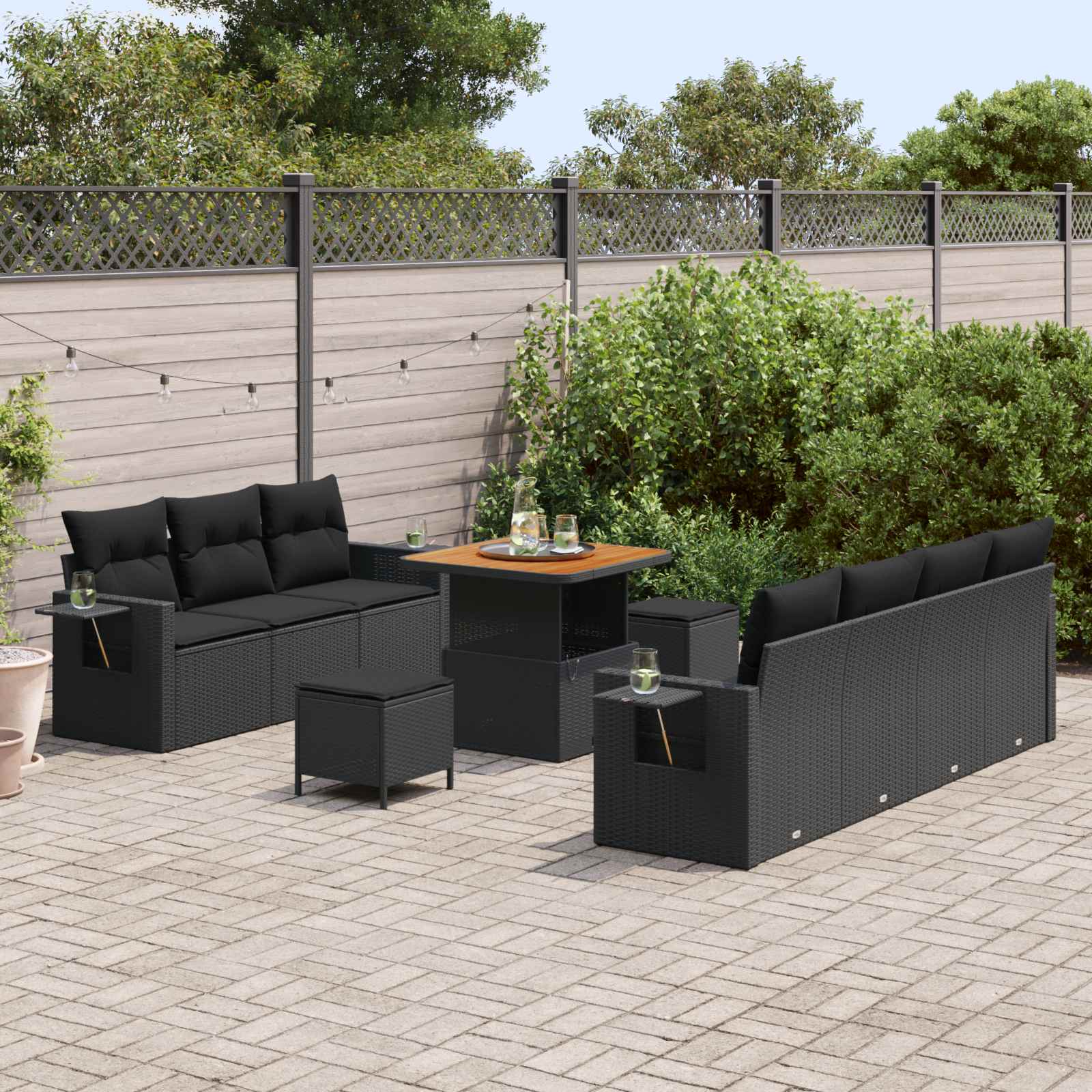 Garden Sofa Set Height-Adjustable 10 pcs Black Poly Rattan