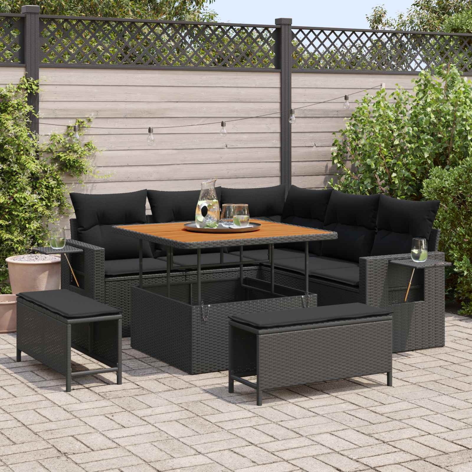 Garden Sofa Set with Cushion 8 pcs Black Poly Rattan