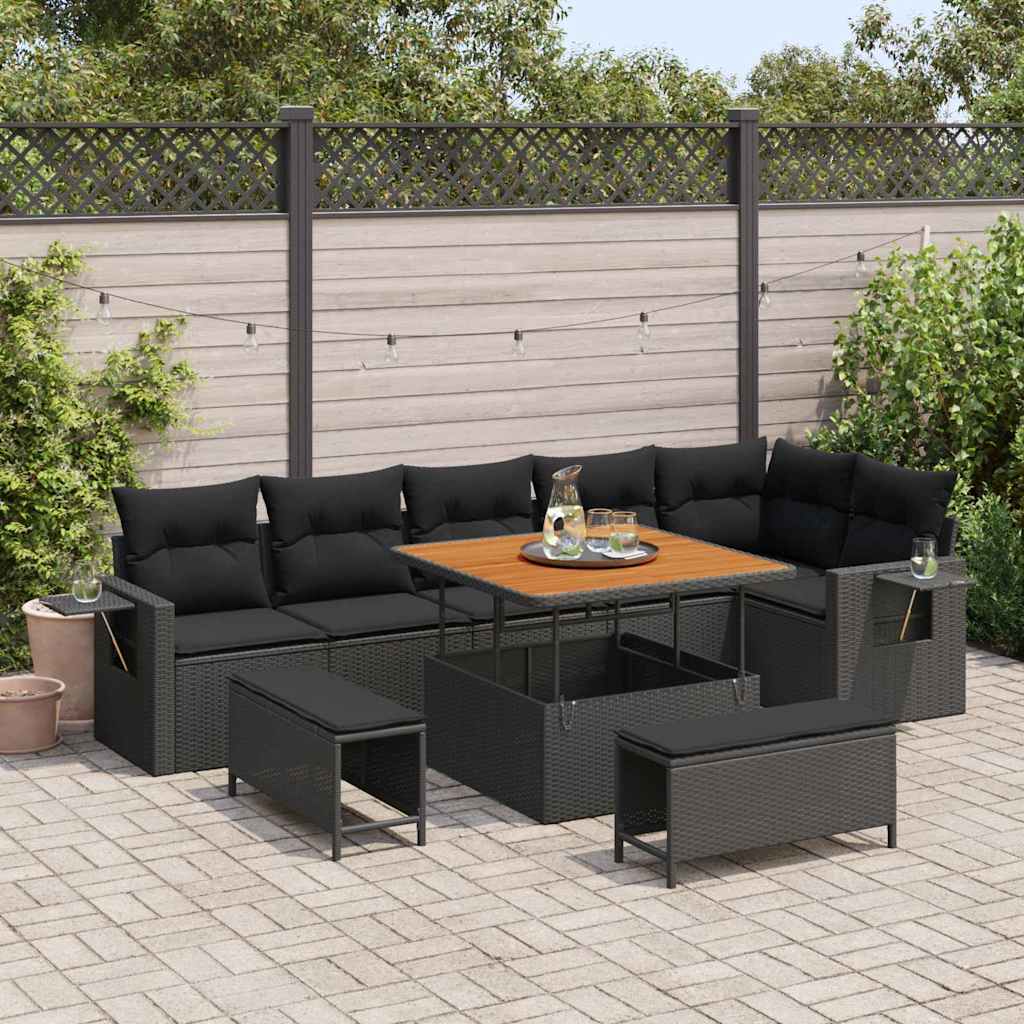 Garden Sofa Set Height-Adjustable 9 pcs Black Poly Rattan