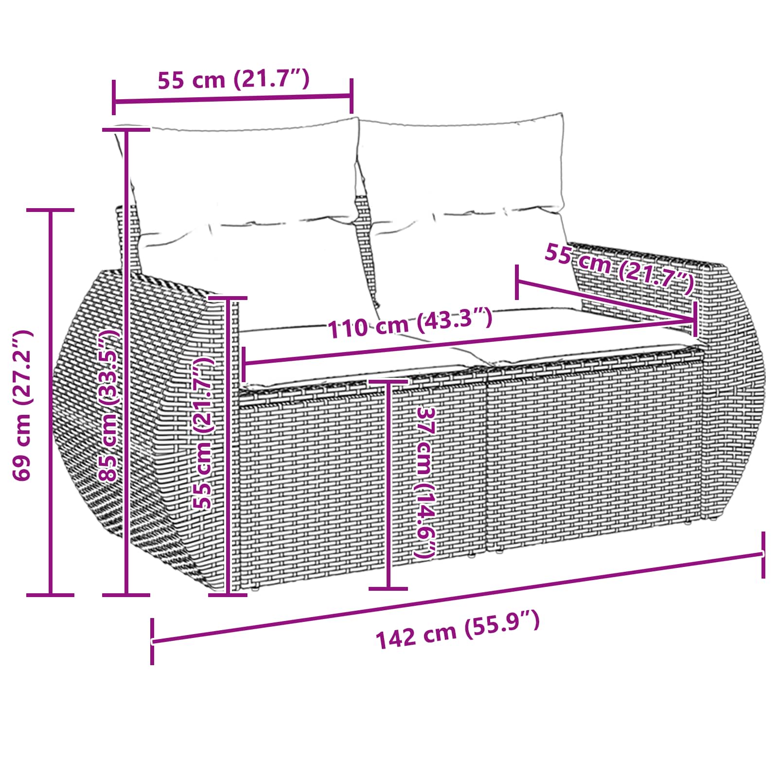 Garden Sofa Set Height-Adjustable 10 pcs Black Poly Rattan