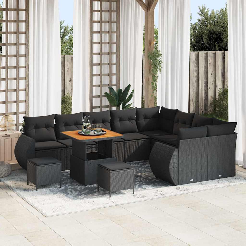 Garden Sofa Set Height-Adjustable 12 pcs Black Poly Rattan