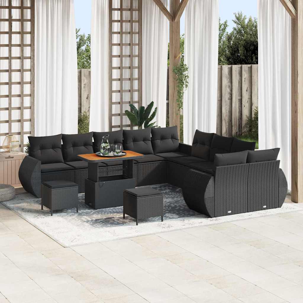 Garden Sofa Set Height-Adjustable 13 pcs Black Poly Rattan