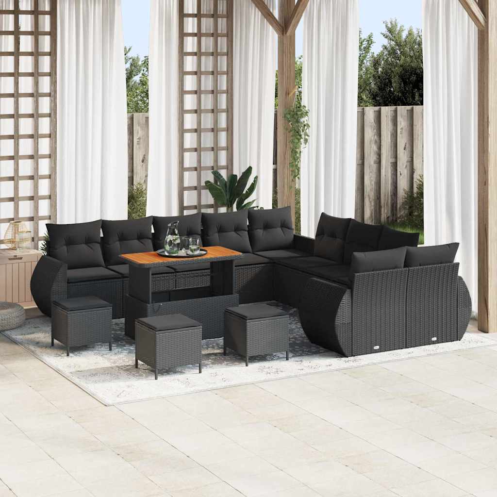 Garden Sofa Set Height-Adjustable 14 pcs Black Poly Rattan