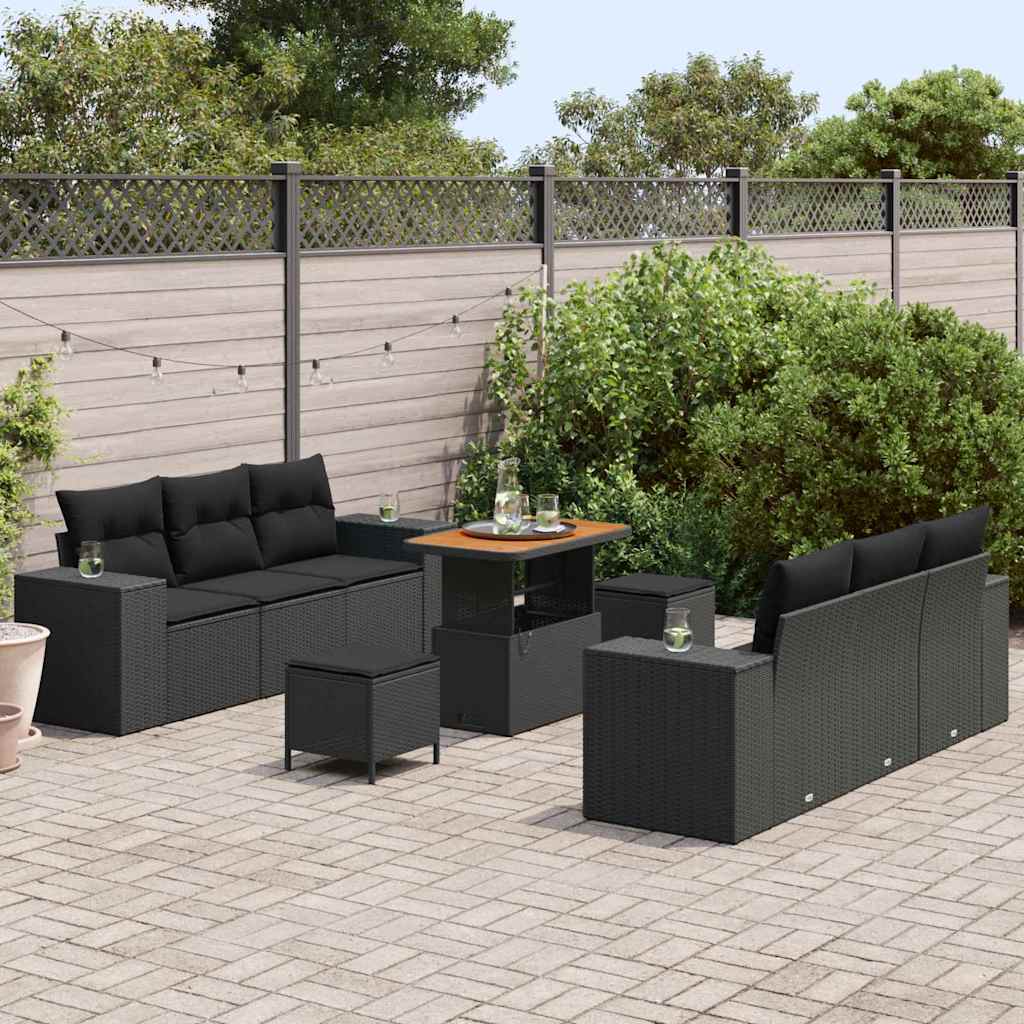 Garden Sofa Set with Cushion 9 pcs Black Poly rattan