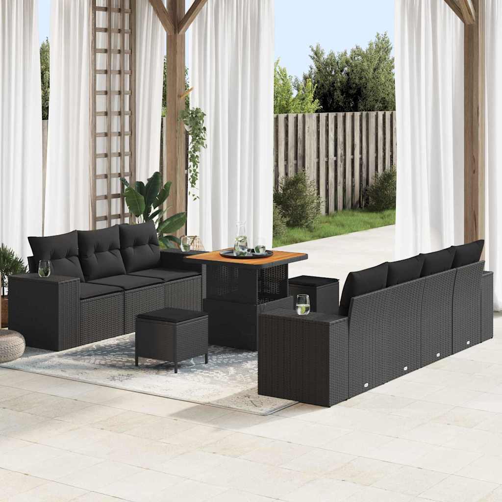 Garden Sofa Set Height-Adjustable 10 pcs Black Poly Rattan