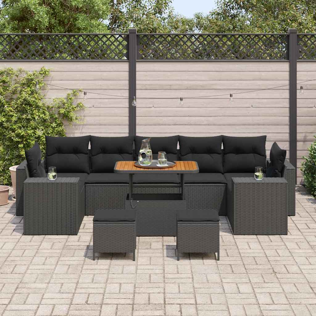 Garden Sofa Set Height-Adjustable 10 pcs Black Poly Rattan