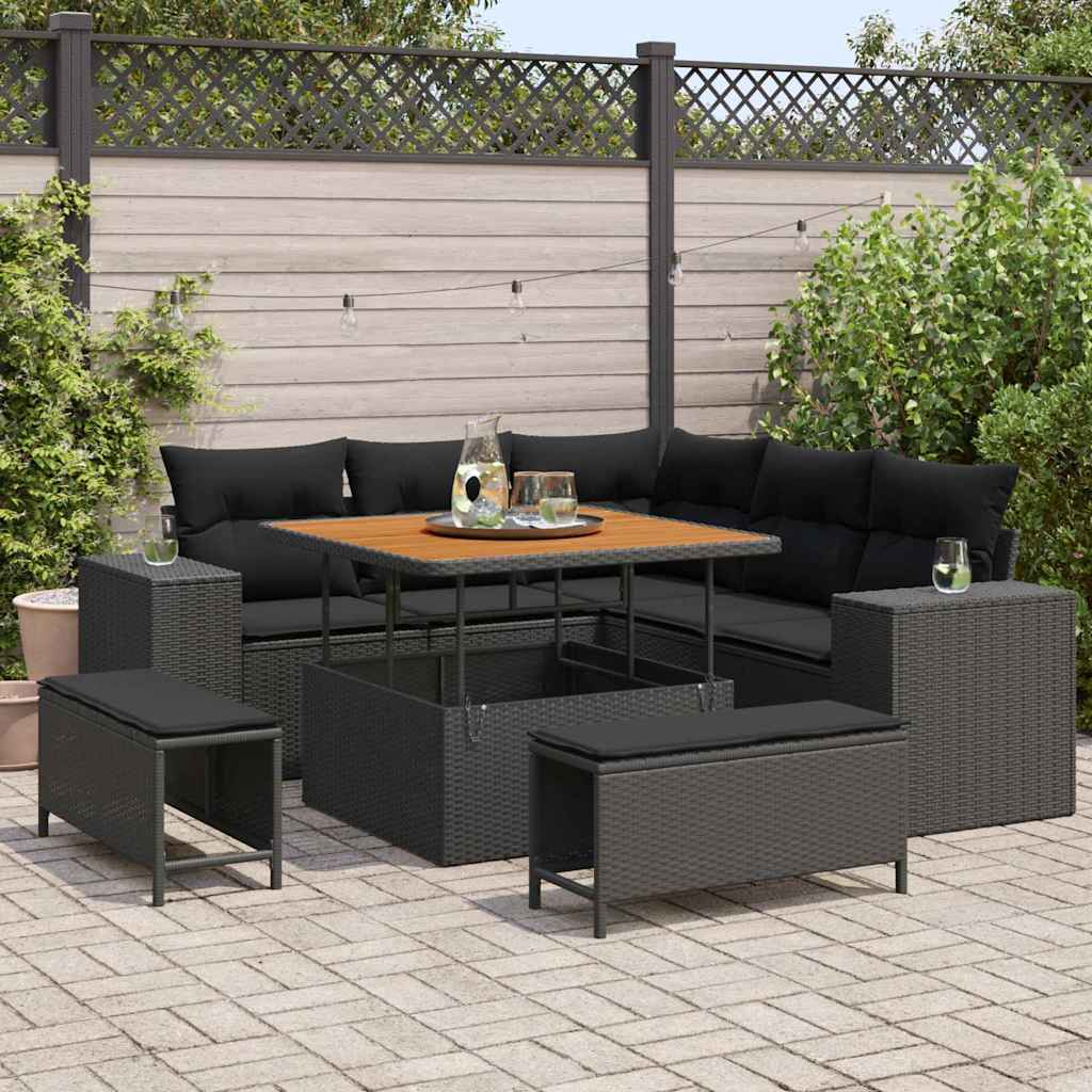 Garden Sofa Set with Cushion 8 pcs Black Poly Rattan