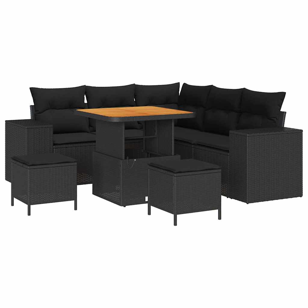 Garden Sofa Set Height-Adjustable 8 pcs Black Poly Rattan