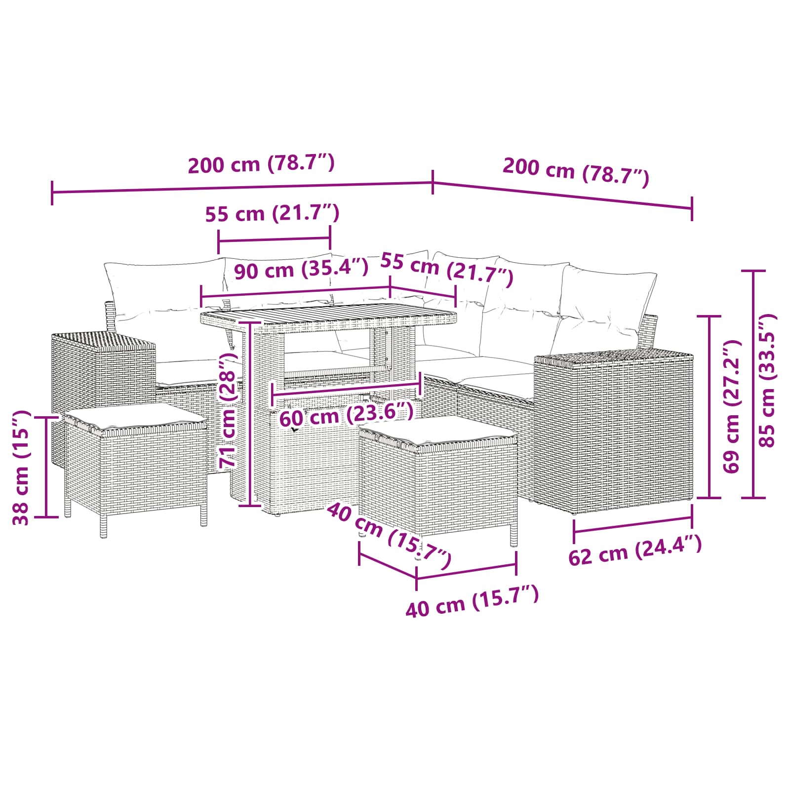 Garden Sofa Set with Cushion 8 pcs Black Poly Rattan