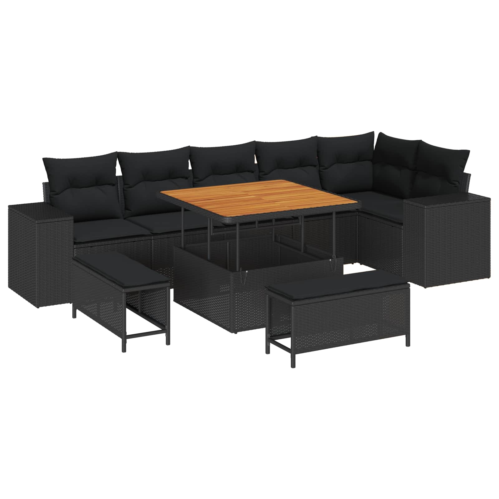 Garden Sofa Set 9 pcs Black Poly Rattan