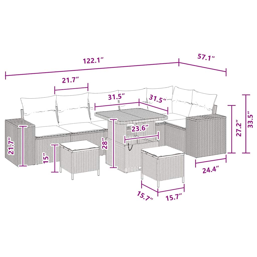 Garden Sofa Set with Cushion 9 pcs Black Poly Rattan