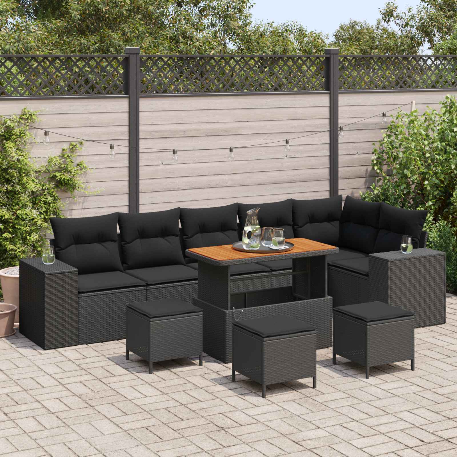 Garden Sofa Set with Cushion 10 pcs Black Poly Rattan