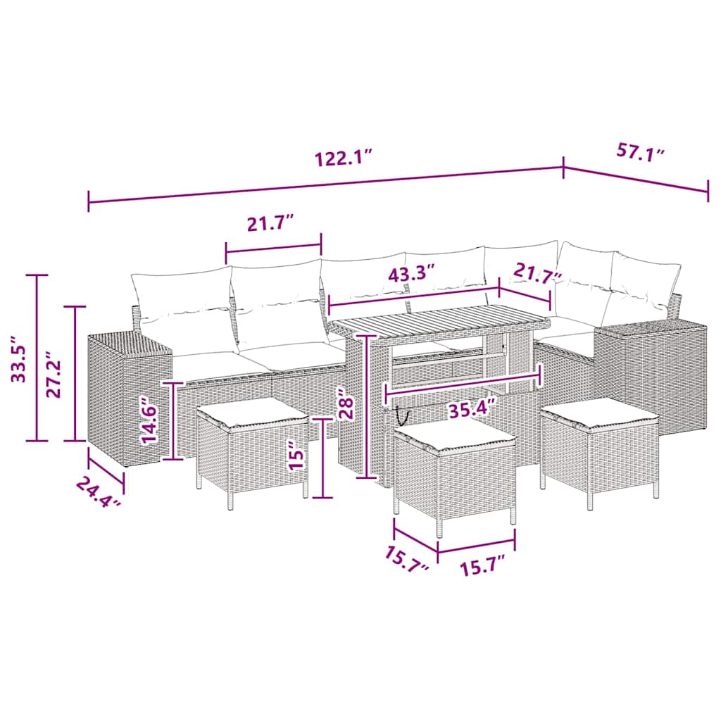 Garden Sofa Set Height-Adjustable 10 pcs Black Poly Rattan