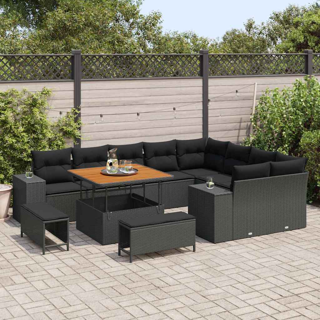 Garden Sofa Set Height-Adjustable 12 pcs Black Poly Rattan