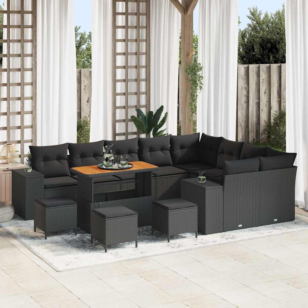 Garden Sofa Set Height-Adjustable 13 pcs Black Poly Rattan