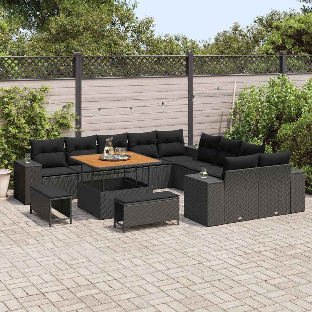 Garden Sofa Set with Cushion 13 pcs Black Poly Rattan