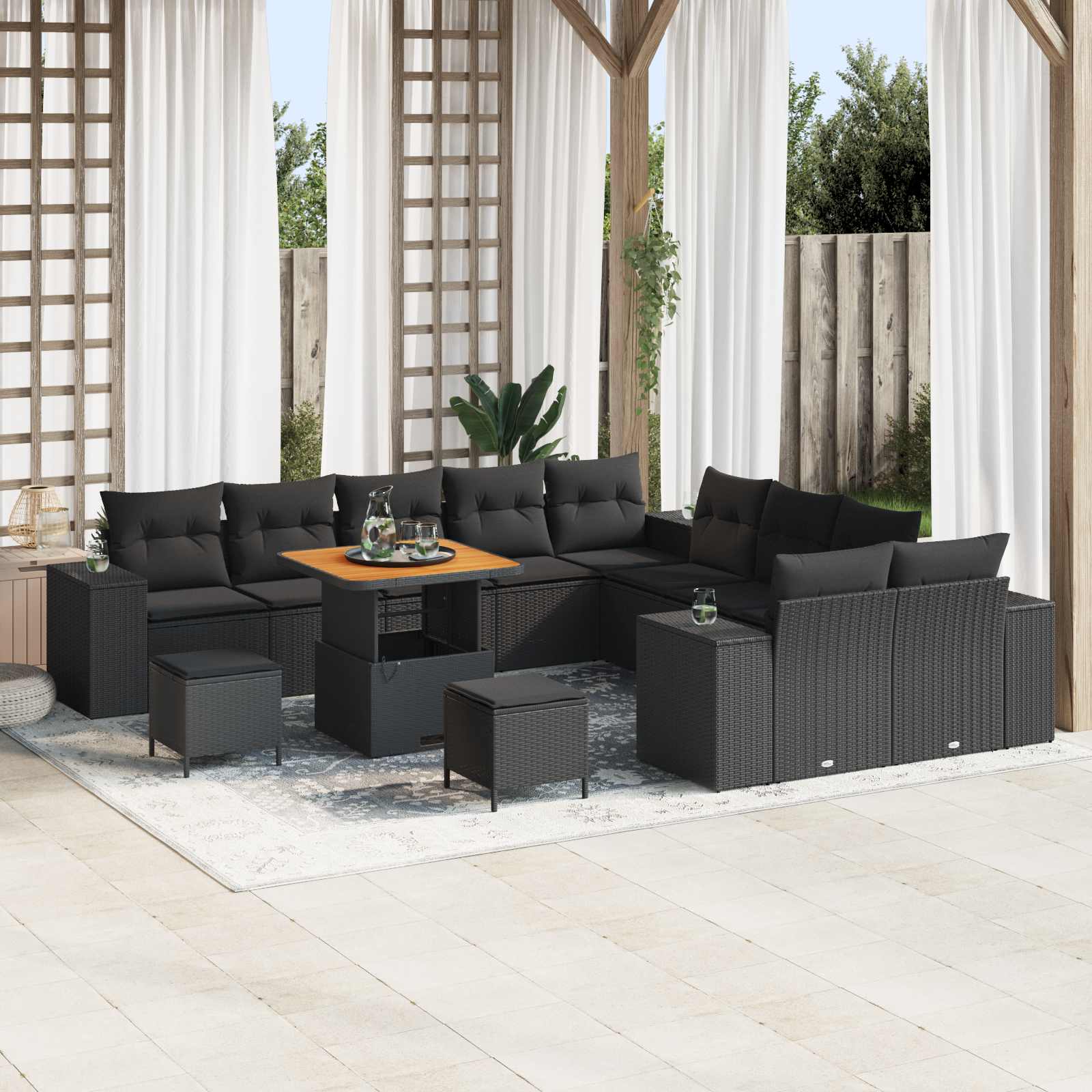 Garden Sofa Set with Cushion 13 pcs Black Poly Rattan