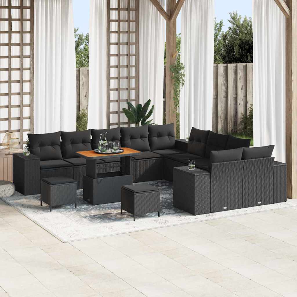 Garden Sofa Set with Cushion 13 pcs Black Poly Rattan