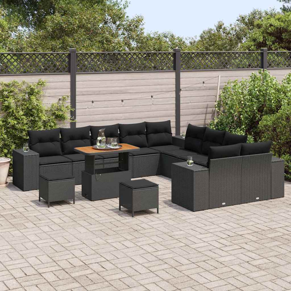 Garden Sofa Set Height-Adjustable 13 pcs Black Poly Rattan