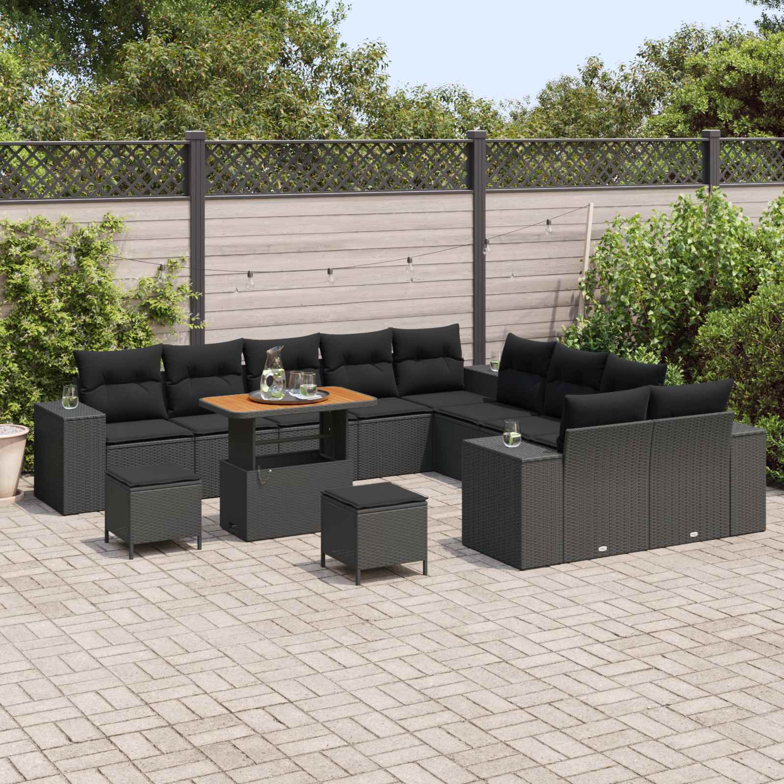 Garden Sofa Set with Cushion 13 pcs Black Poly Rattan