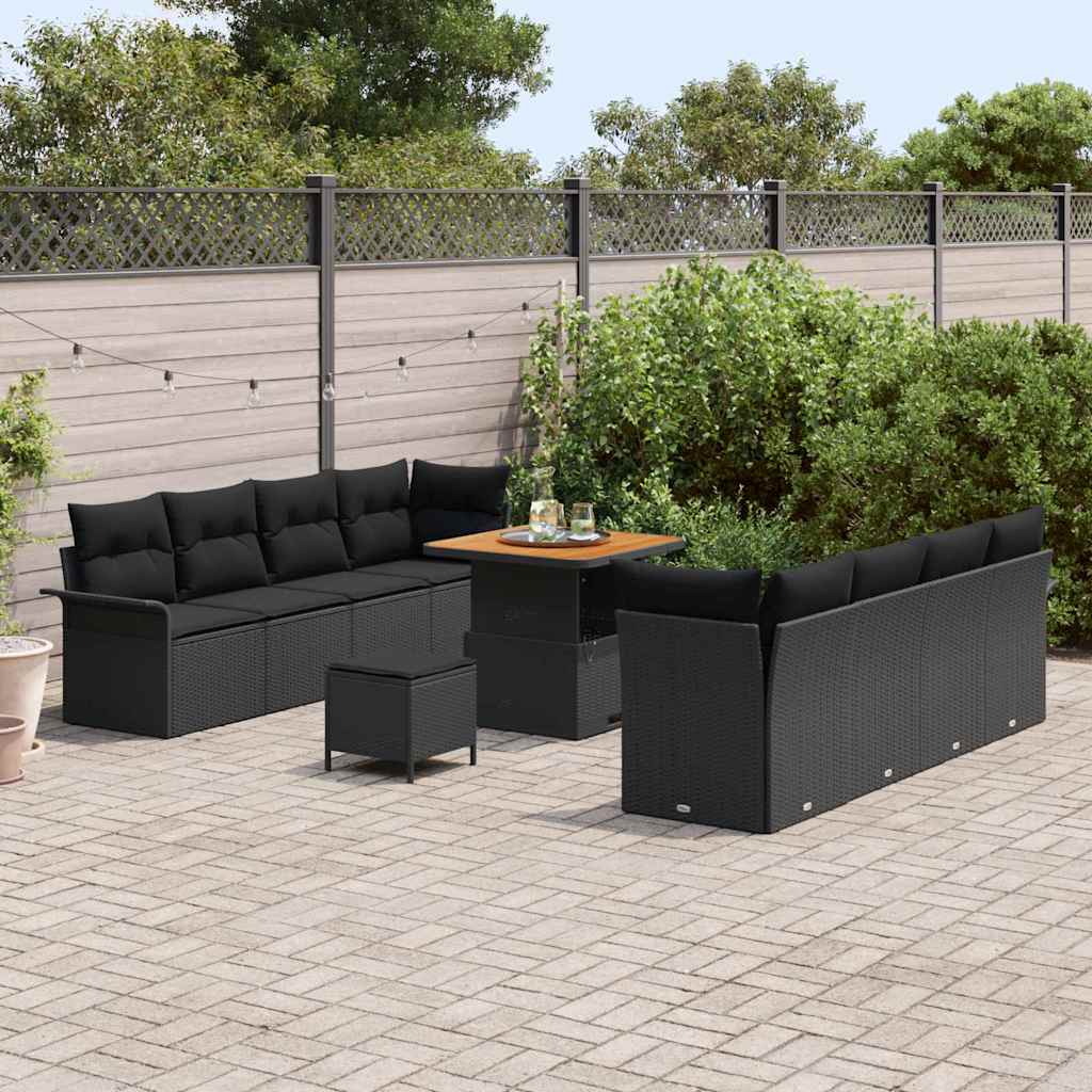 Garden Sofa Set Height-Adjustable 11 pcs Black Poly Rattan