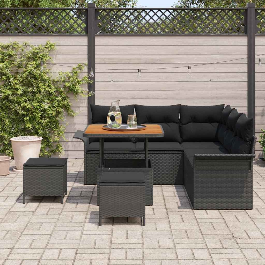 Garden Sofa Set Height-Adjustable 8 pcs Black Poly Rattan