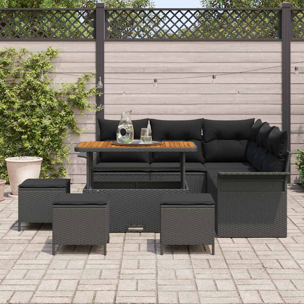 Garden Sofa Set Height-Adjustable 9 pcs Black Poly Rattan