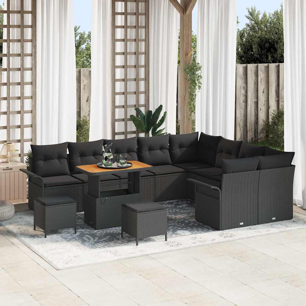 Garden Sofa Set Height-Adjustable 12 pcs Black Poly Rattan