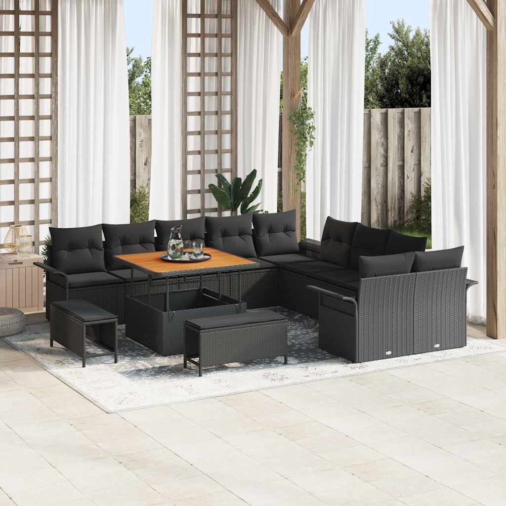Garden Sofa Set Height-Adjustable 13 pcs Black Poly Rattan