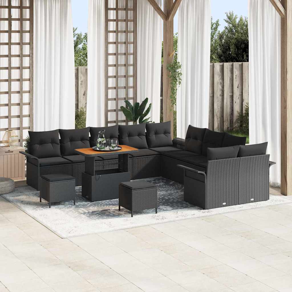 Garden Sofa Set Height-Adjustable 13 pcs Black Poly Rattan
