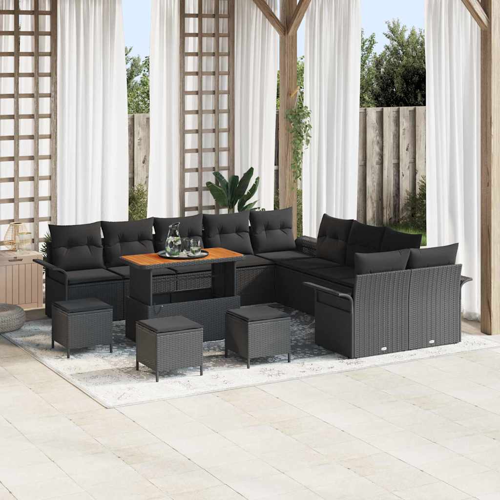 Garden Sofa Set Height-Adjustable 14 pcs Black Poly Rattan