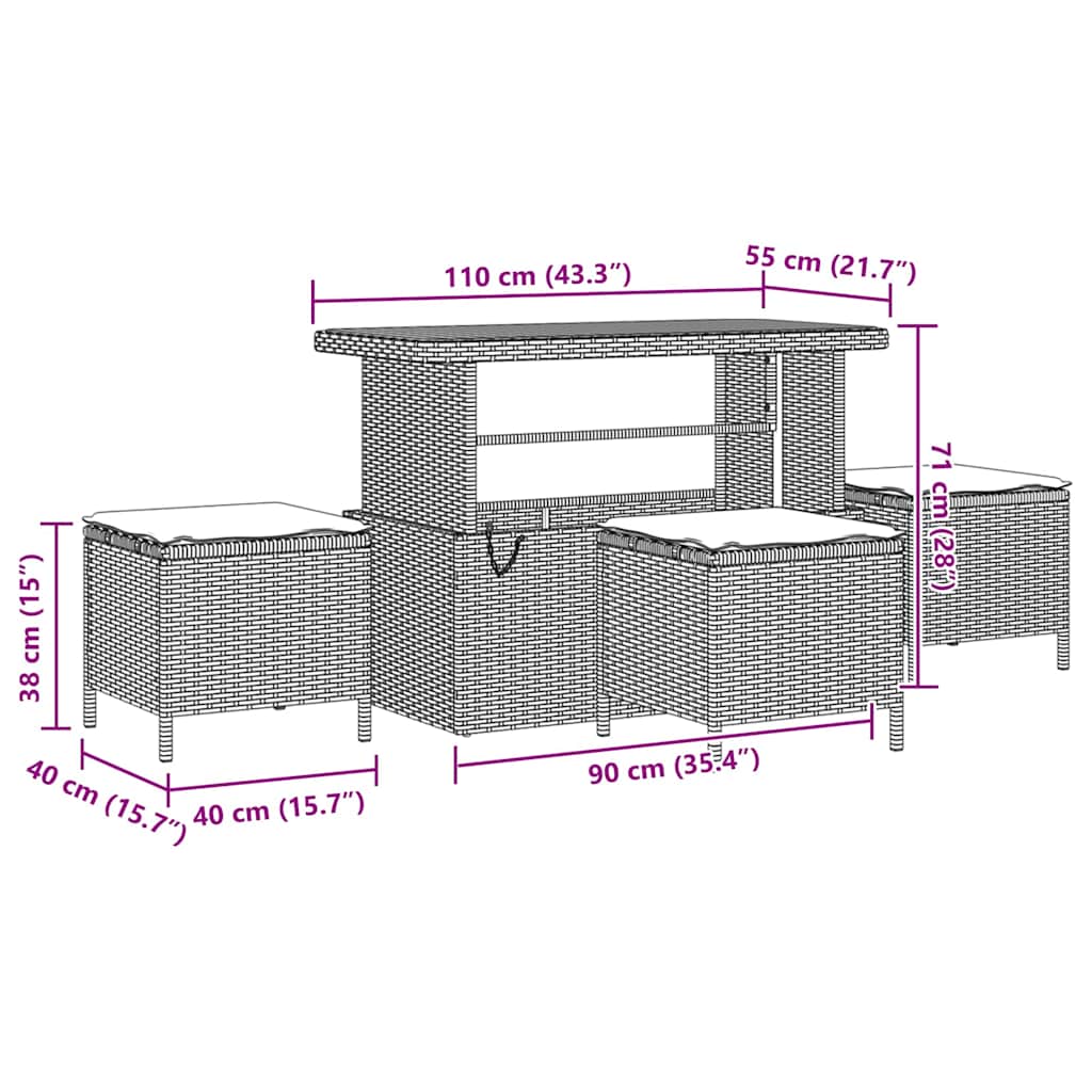 Garden Sofa Set Height-Adjustable 14 pcs Black Poly Rattan